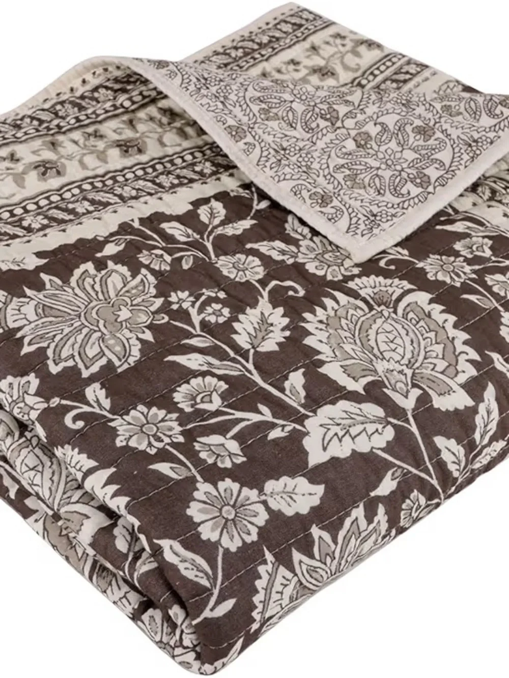 Levtex Home Adare Cocoa Quilted Throw 50x60 Reversible Floral Cotton NWT